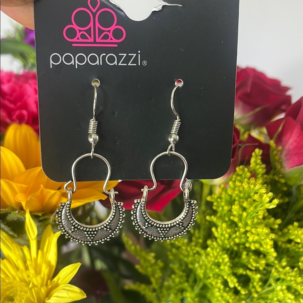 Paparazzi Silver Dangle Earrings With Crystal Embellishments